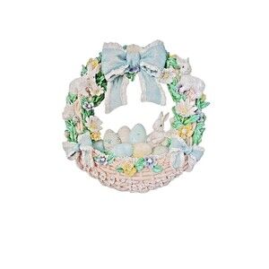 York 1996 Easter Bunny Wreath Figurine House of Lloyd Spring Basket Eggs Pastel